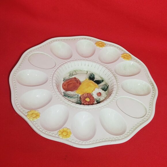 Deviled Egg Plate Serving Platter Tray Fruit Floral Center - Picture 6 of 10